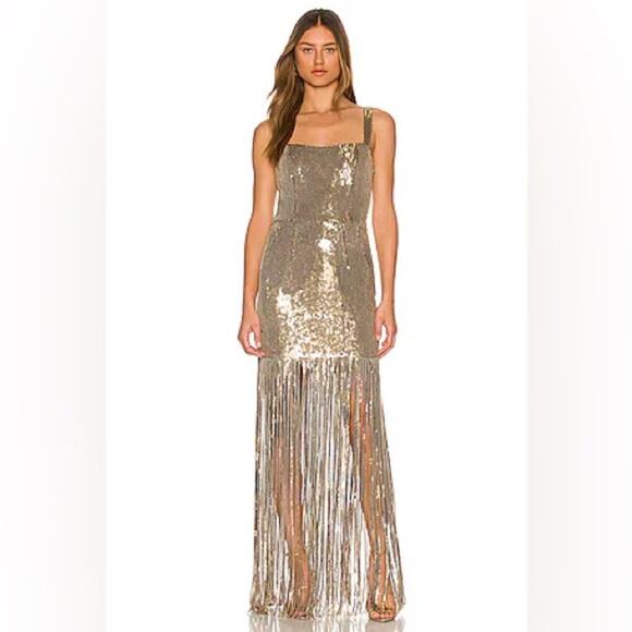 Bronx & Banco Revolve Cheri Gold Sequin Fringe Cocktail Gown / US XS - Picture 1 of 14